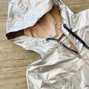 H&M Coachella Anorak Metallic Silver Crop Hood 4